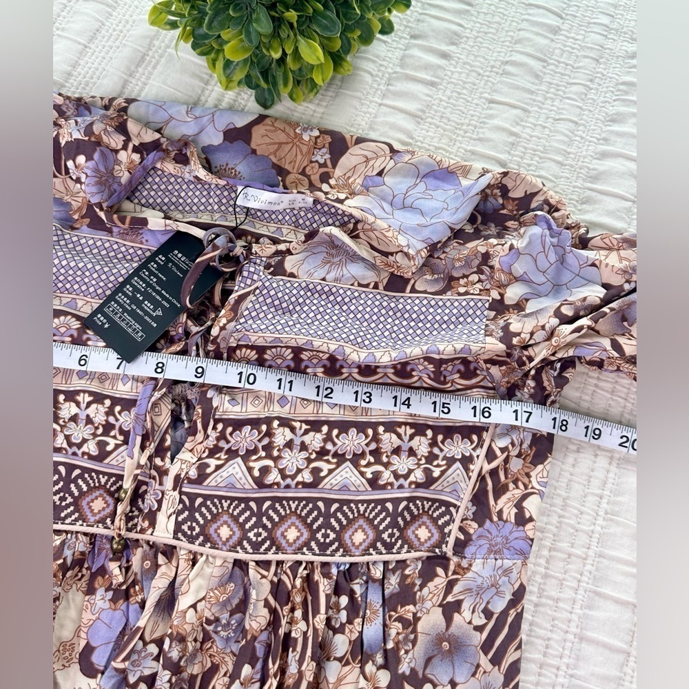 R. Vivimos Long Balloon Sleeve Boho Printed Midi Dress Size Medium - Picture 5 of 6